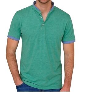 Sorrento Italy Men's XL Green Henley Band Collar Shirt 100% Cotton Luxe Resort